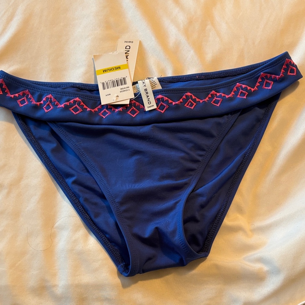 Lucky Brand Women's Navy Bikini Bottom with Pink Accents